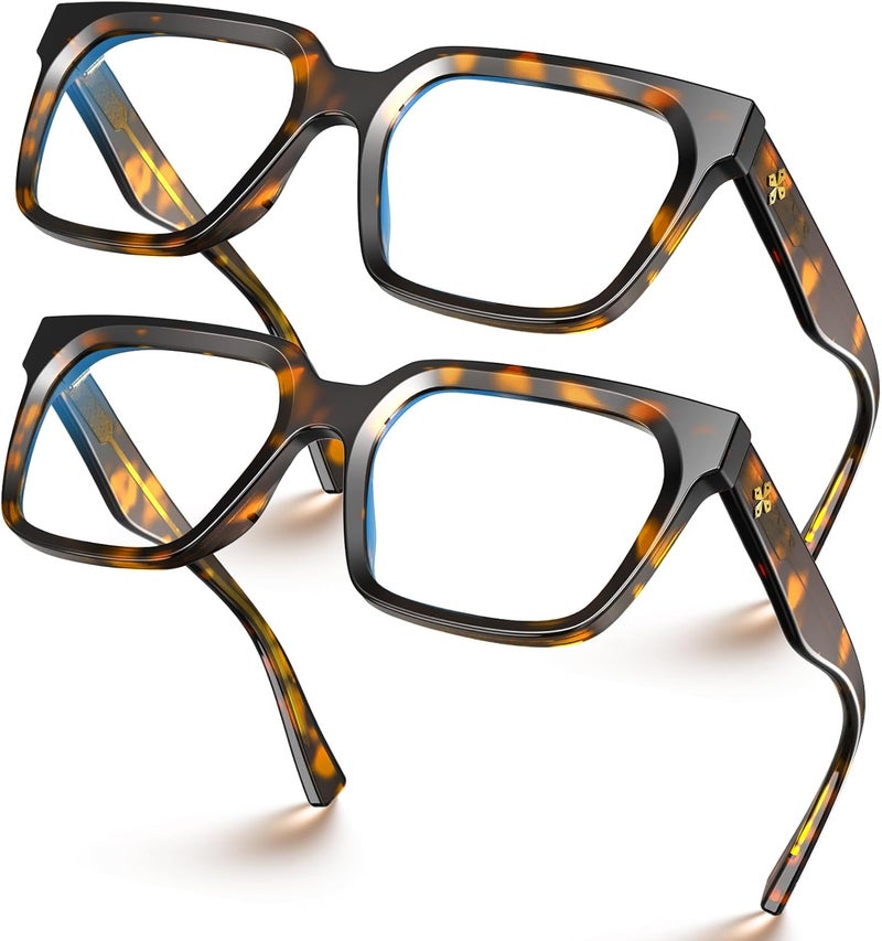 VISOONE 2 Pack Rectangle TR90 Blue Light Blocking Glasses Computer Eyewear with Preppy Look for Women and Men Cougar - Image 1